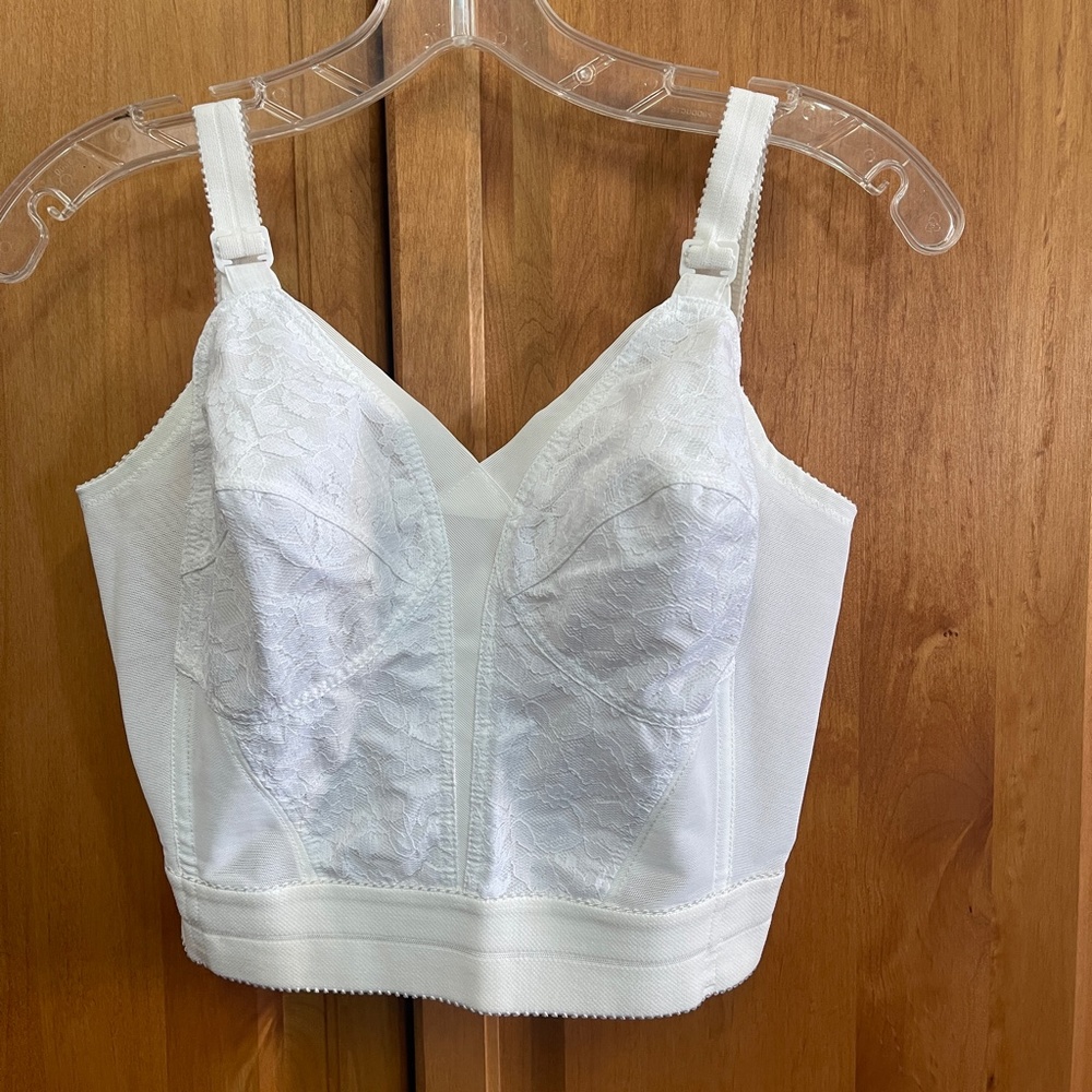 Vintage Sears Bustier Bullet Corset Bra 38B White Cotton Lace Soft Comfy Pin Up